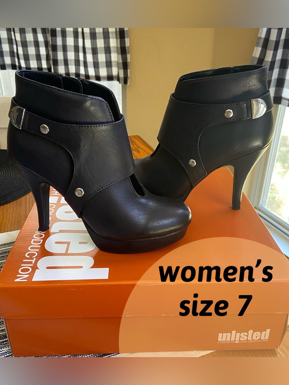 Unlisted Black High Heel Ankle Booties with Stud Accent